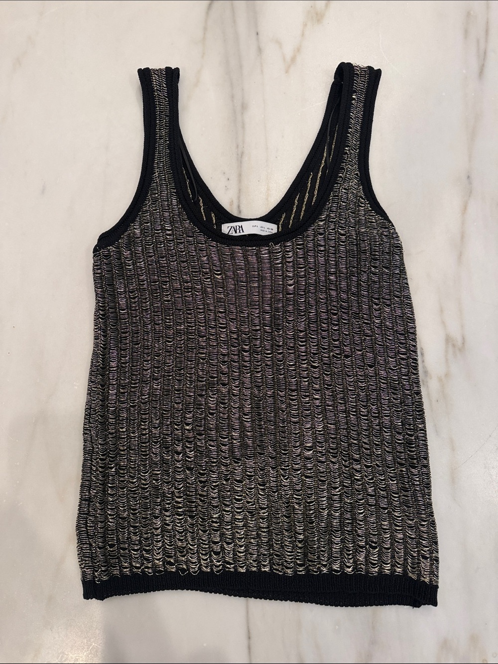 NWoT Zara Black & Gold Metallic Knit Tank Size Large